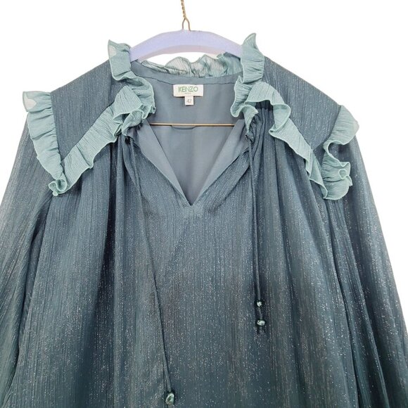 Kenzo Paris Women's Long Sleeve Mini Dress Teal Size 6 - Picture 4 of 12